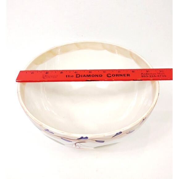 Large Hand Painted Pears Vines Tuscan 9 in Round Serving Bowl Salad Vegetable - Picture 8 of 11